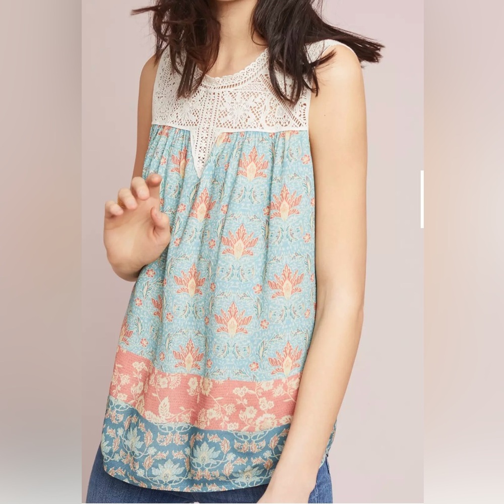 Maeve Anthropology Ivory Crochet‎ Blouse